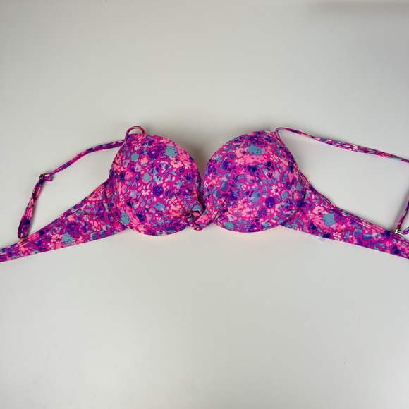 Floral Twist Bikini Top Bandeau Large Padded Swim Top Adjustable Straps - Picture 5 of 12